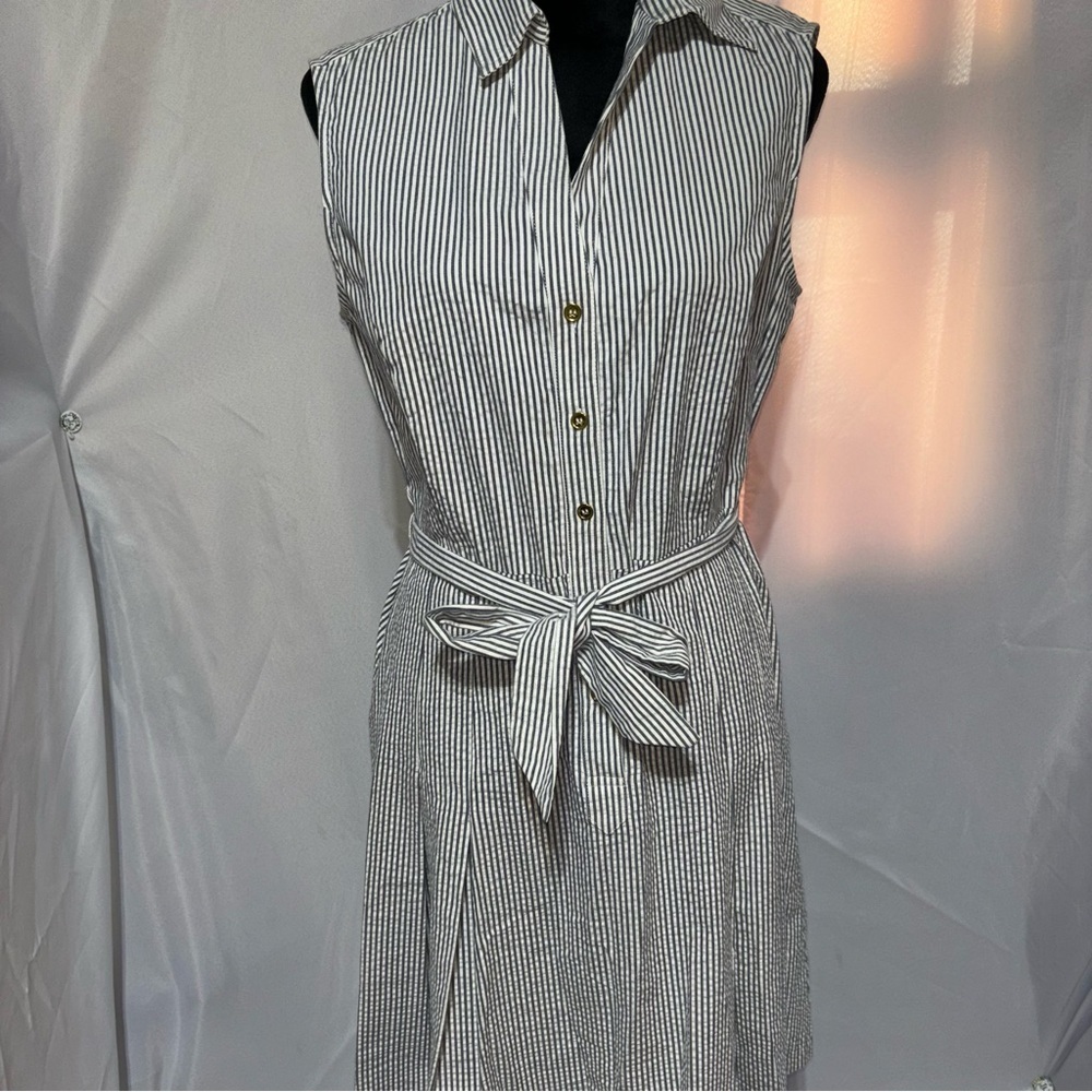JONES & CO Jones New York Nautical Pleated Sleeveless Stripe Shirt Dress Size 12 - Picture 3 of 11